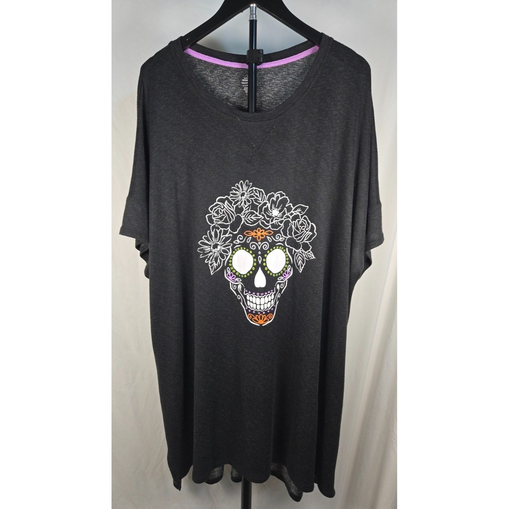 Halloween Sleepshirt 3X 22W-24W Black Sugar Skull Floral Day of Dead